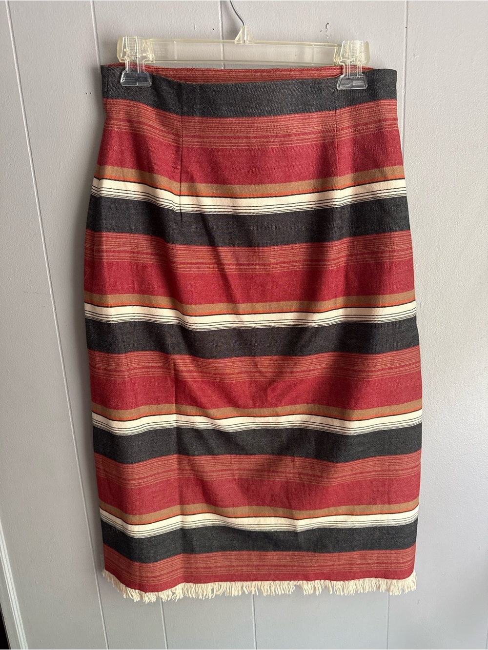 Cambridge Dry Goods Striped Wrap Midi Skirt in Red, Black, and Cream - Picture 4 of 6
